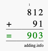 Calculate 812 + 91 using long addition