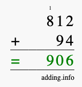 Calculate 812 + 94 using long addition