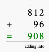 Calculate 812 + 96 using long addition