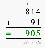 Calculate 814 + 91 using long addition