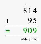 Calculate 814 + 95 using long addition