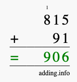 Calculate 815 + 91 using long addition