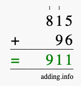 Calculate 815 + 96 using long addition