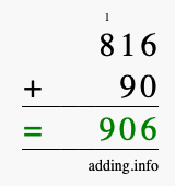 Calculate 816 + 90 using long addition