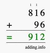 Calculate 816 + 96 using long addition