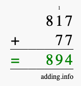 Calculate 817 + 77 using long addition
