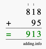 Calculate 818 + 95 using long addition