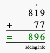 Calculate 819 + 77 using long addition