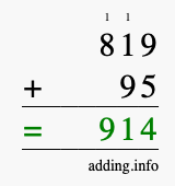 Calculate 819 + 95 using long addition