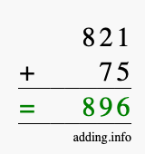 Calculate 821 + 75 using long addition