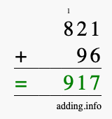 Calculate 821 + 96 using long addition