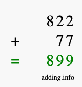 Calculate 822 + 77 using long addition