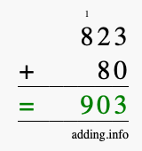 Calculate 823 + 80 using long addition
