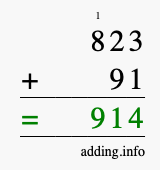 Calculate 823 + 91 using long addition
