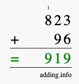 Calculate 823 + 96 using long addition