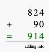 Calculate 824 + 90 using long addition