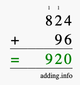 Calculate 824 + 96 using long addition