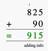 Calculate 825 + 90 using long addition