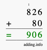 Calculate 826 + 80 using long addition