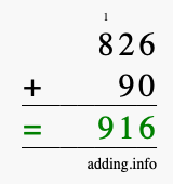 Calculate 826 + 90 using long addition