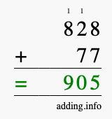 Calculate 828 + 77 using long addition