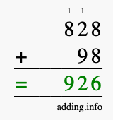 Calculate 828 + 98 using long addition