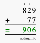 Calculate 829 + 77 using long addition