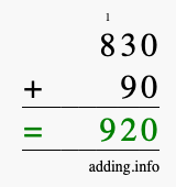 Calculate 830 + 90 using long addition