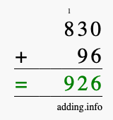 Calculate 830 + 96 using long addition