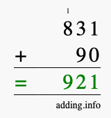 Calculate 831 plus 90 using long addition Calculate 831 + 90 using long addition