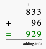 Calculate 833 + 96 using long addition