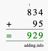 Calculate 834 + 95 using long addition