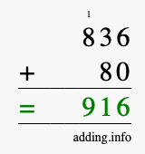 Calculate 836 + 80 using long addition