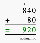 Calculate 840 + 80 using long addition