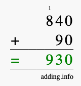 Calculate 840 + 90 using long addition