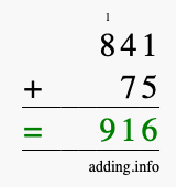 Calculate 841 + 75 using long addition