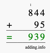 Calculate 844 + 95 using long addition