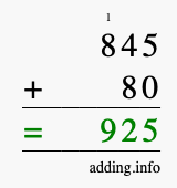 Calculate 845 + 80 using long addition