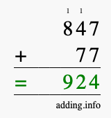 Calculate 847 + 77 using long addition