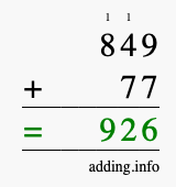 Calculate 849 + 77 using long addition