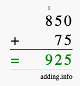 Calculate 850 + 75 using long addition