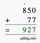 Calculate 850 + 77 using long addition