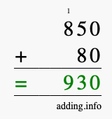 Calculate 850 + 80 using long addition