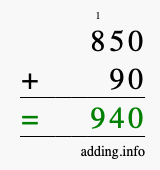 Calculate 850 plus 90 using long addition Calculate 850 + 90 using long addition