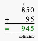 Calculate 850 + 95 using long addition