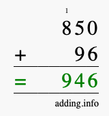 Calculate 850 + 96 using long addition
