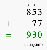 Calculate 853 + 77 using long addition