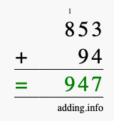 Calculate 853 + 94 using long addition