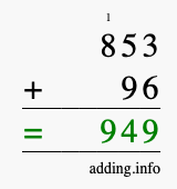 Calculate 853 + 96 using long addition