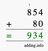 Calculate 854 + 80 using long addition